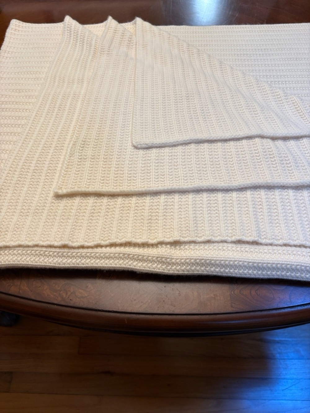 Tahari Home Cream Colored Ribbed Knit Wool & Cashmere Throw